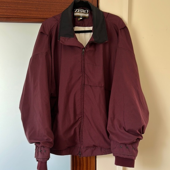 zero restrictions Other - Red and Black Windbreaker Jacket with Full-Length Zipper and Collared Neckline